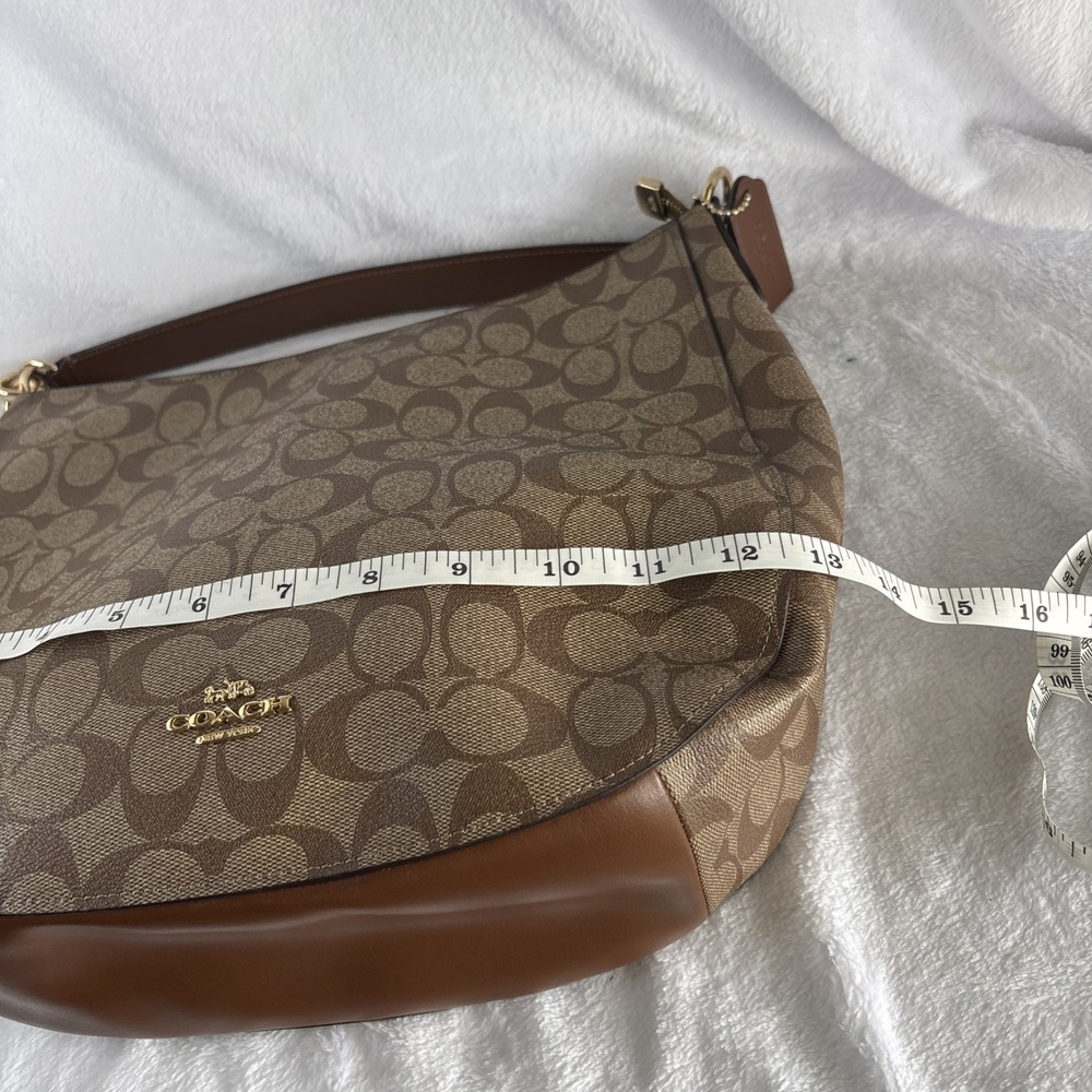 COACH Elle Hobo Signature Khaki Saddle Jacquard 2 Way Crossbody Shoulder Bag - Picture 15 of 16